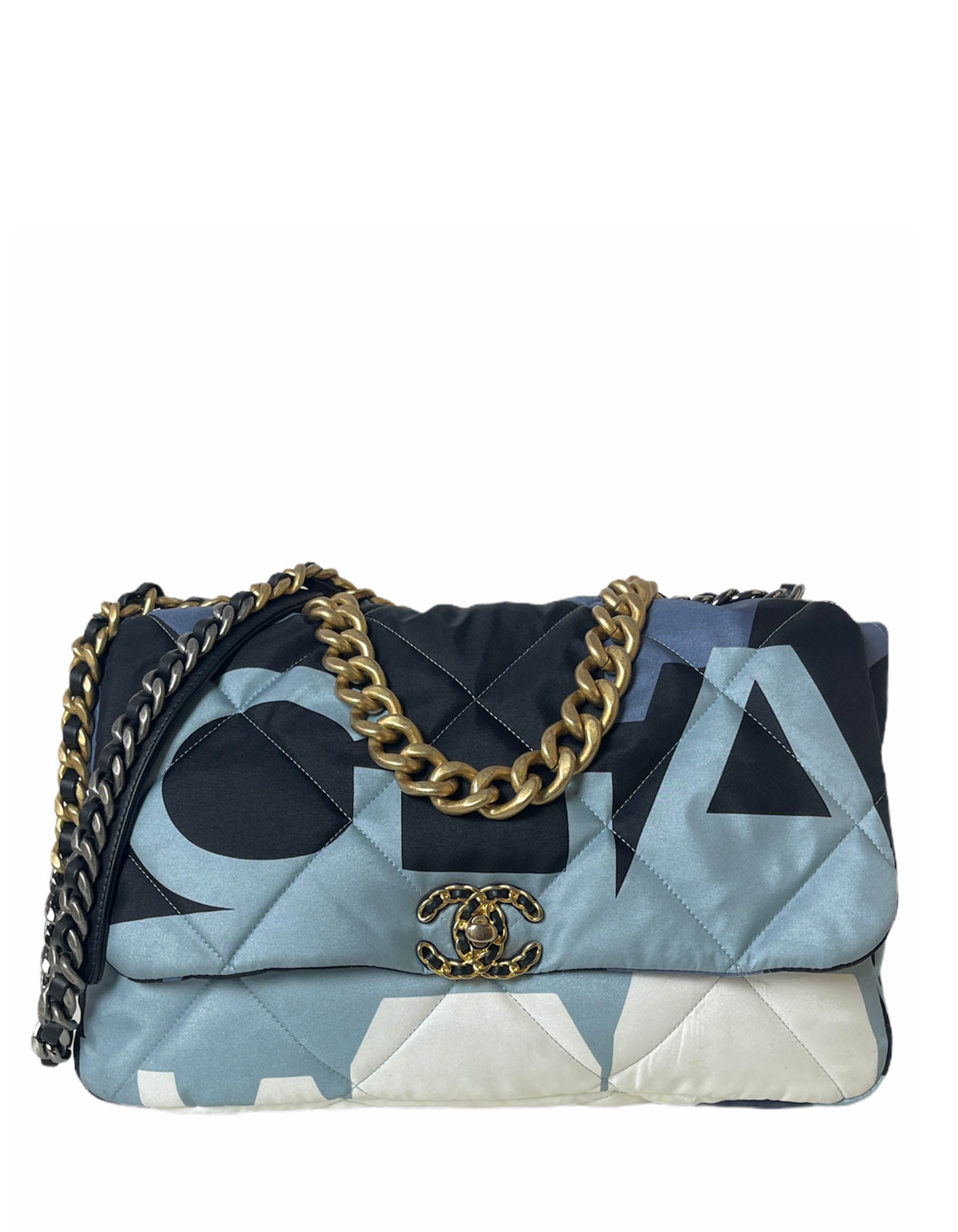 Chanel Blue/white/black Maxi Scarf Chanel 19 Flap Bag