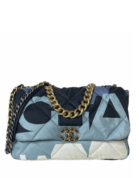 Chanel Blue/White/Black Maxi Scarf Chanel 19 Flap Bag