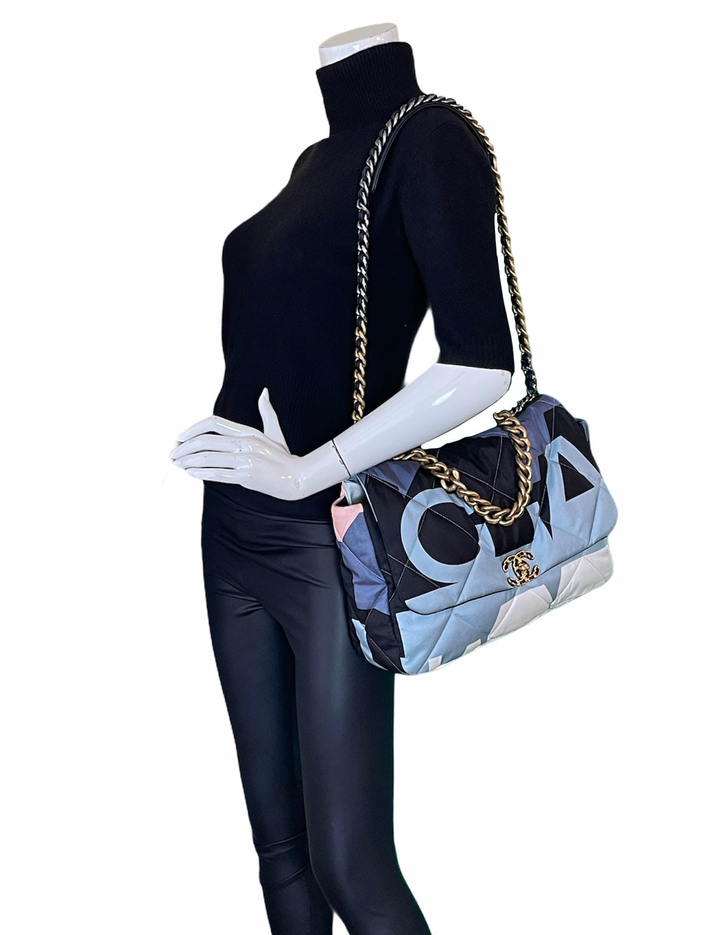 Chanel Blue/white/black Maxi Scarf Chanel 19 Flap Bag