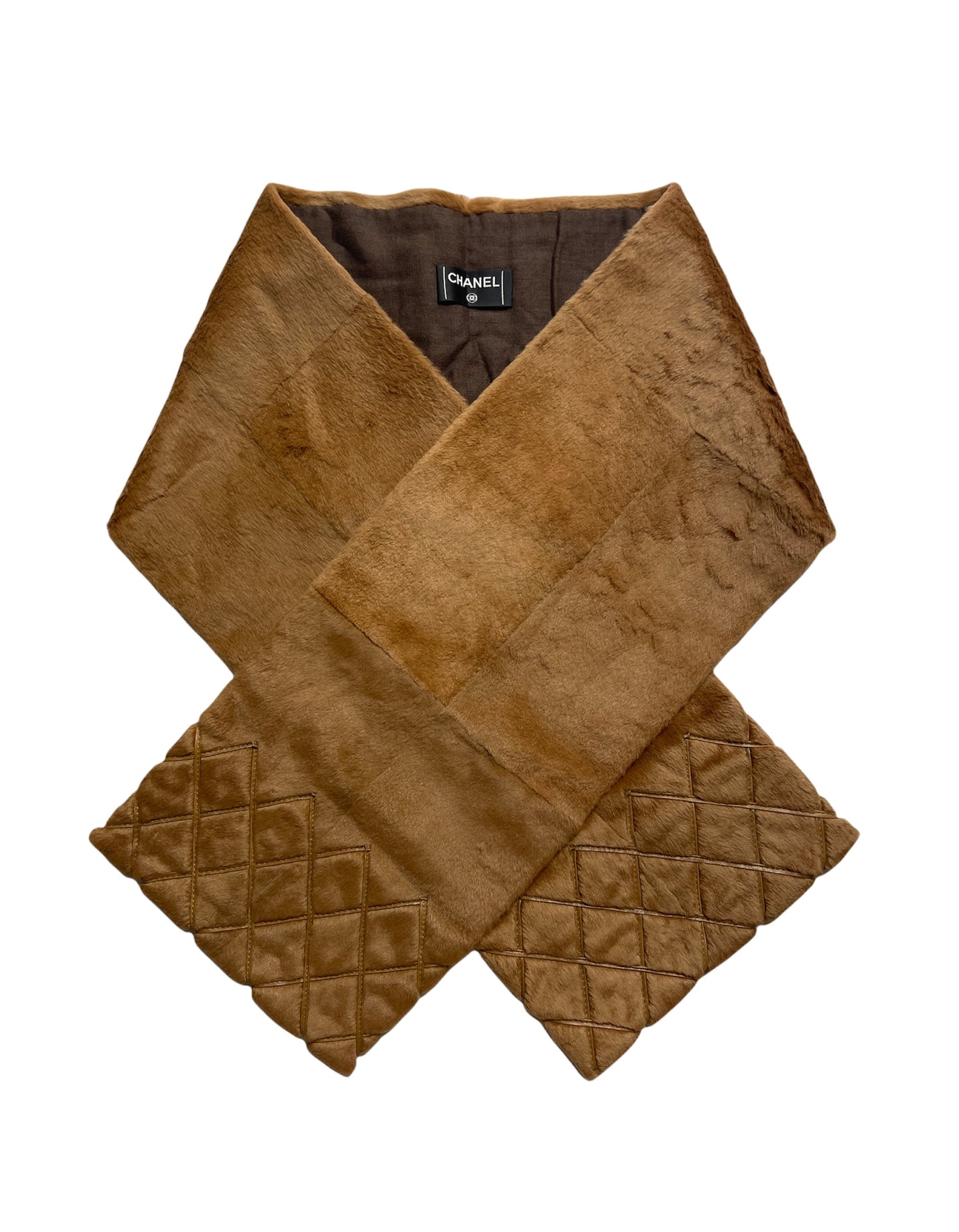 Chanel Tan Rabbit Fur Stole Scarf W. Quilting Bag
