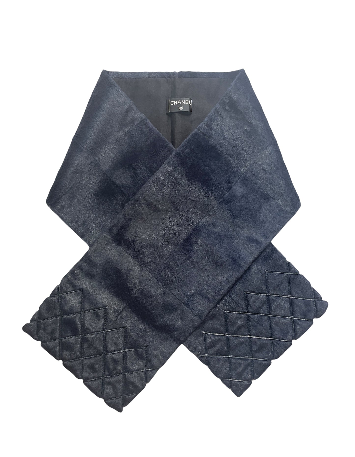 Chanel Navy Rabbit Fur Stole Scarf Handbag