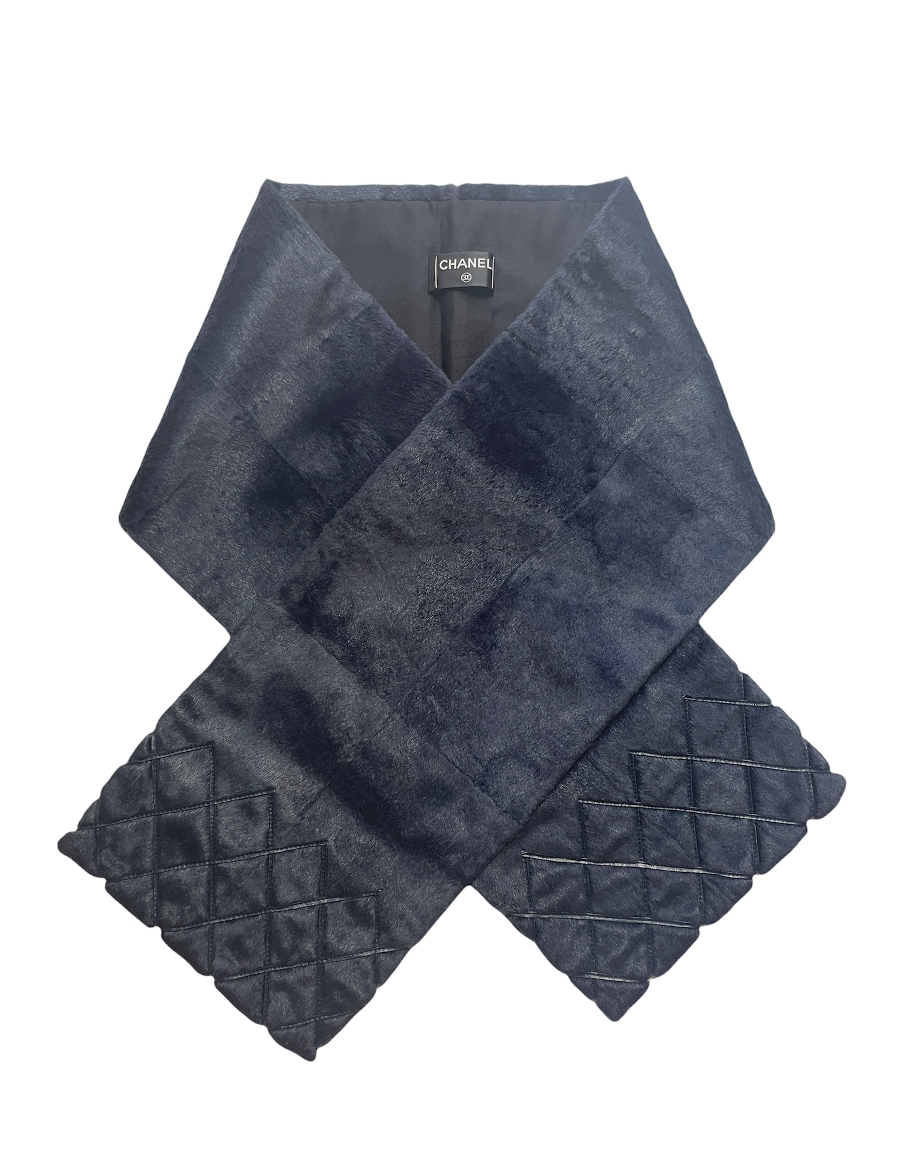 Chanel Navy Rabbit Fur Stole Scarf Handbag