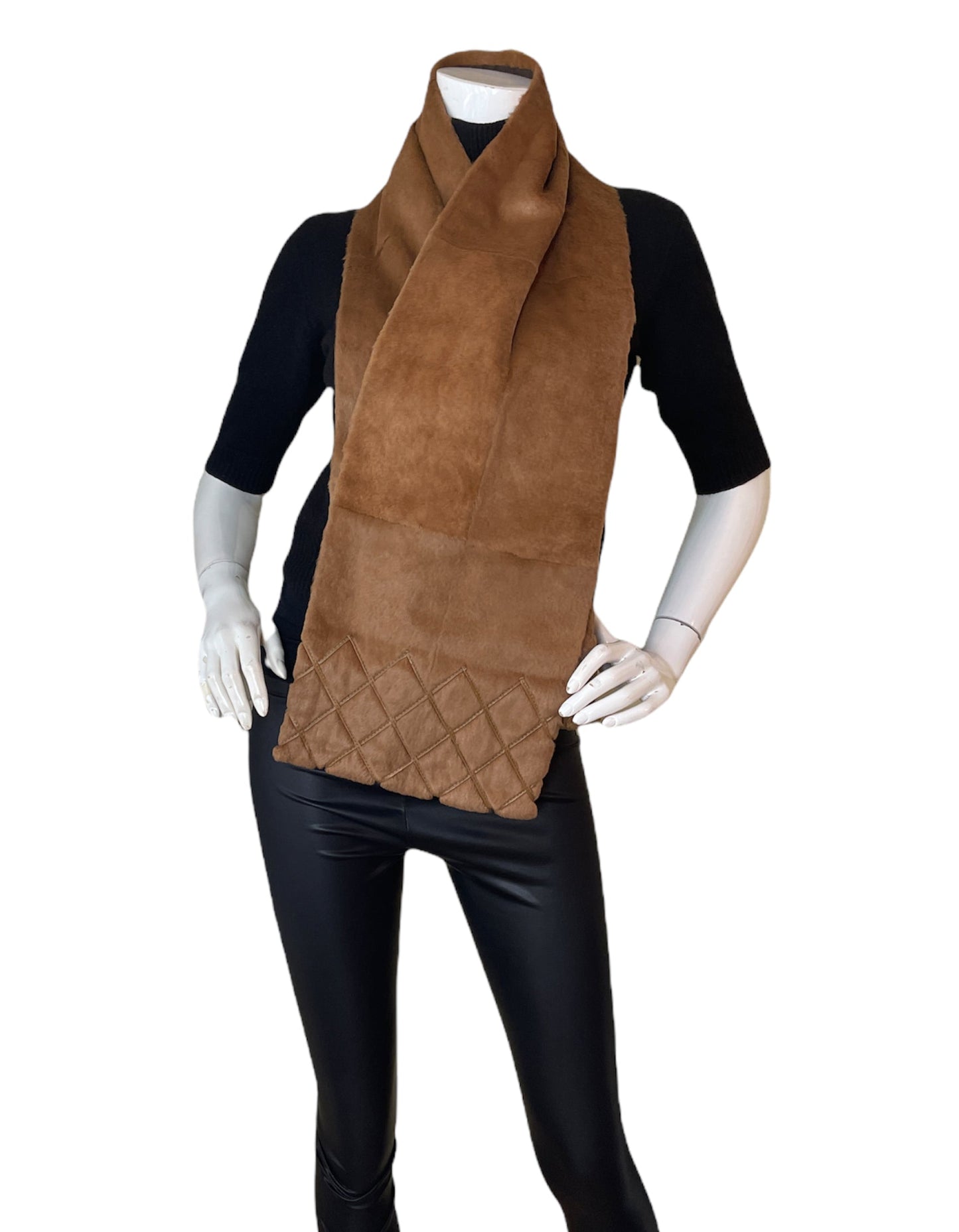 Chanel Tan Rabbit Fur Stole Scarf W. Quilting Bag