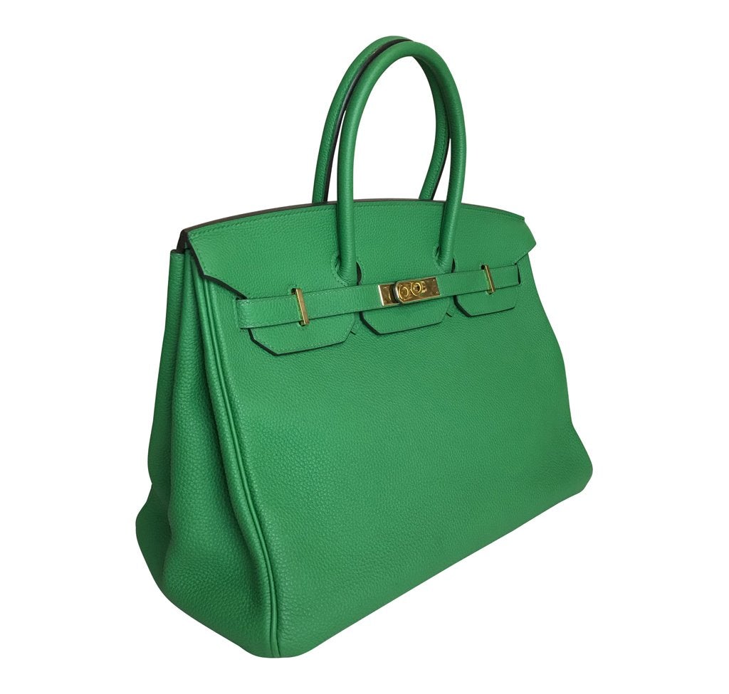 Hermes Luxury Birkin Bamboo Togo Ghw Bag Green Travel Bag