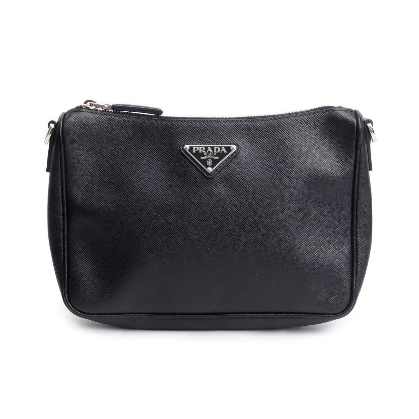 Prada Travel Pocket Zippered Shoulder Bag Saffiano Black