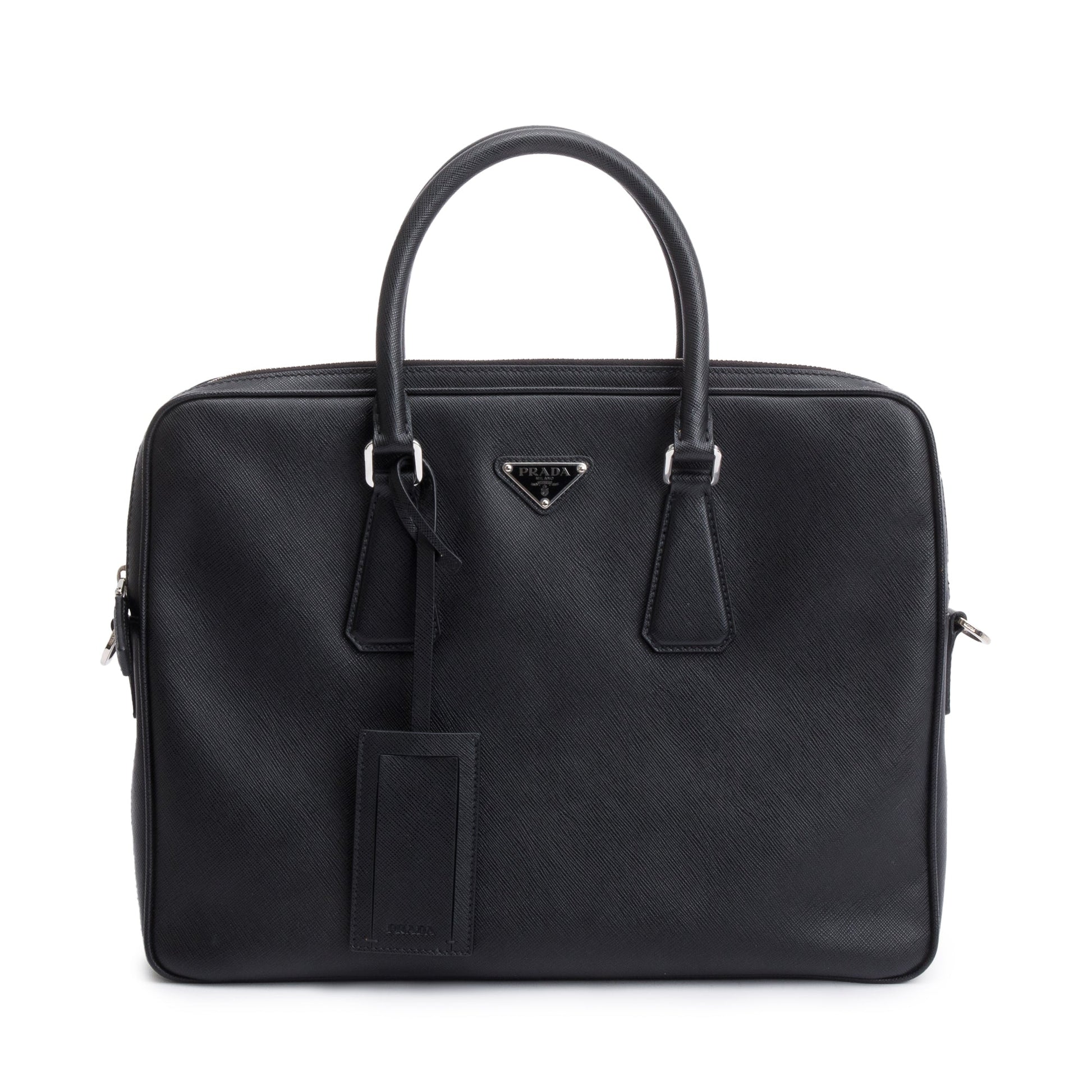 Prada Saffiano Travel Briefcase Handbag Black Travel Bag