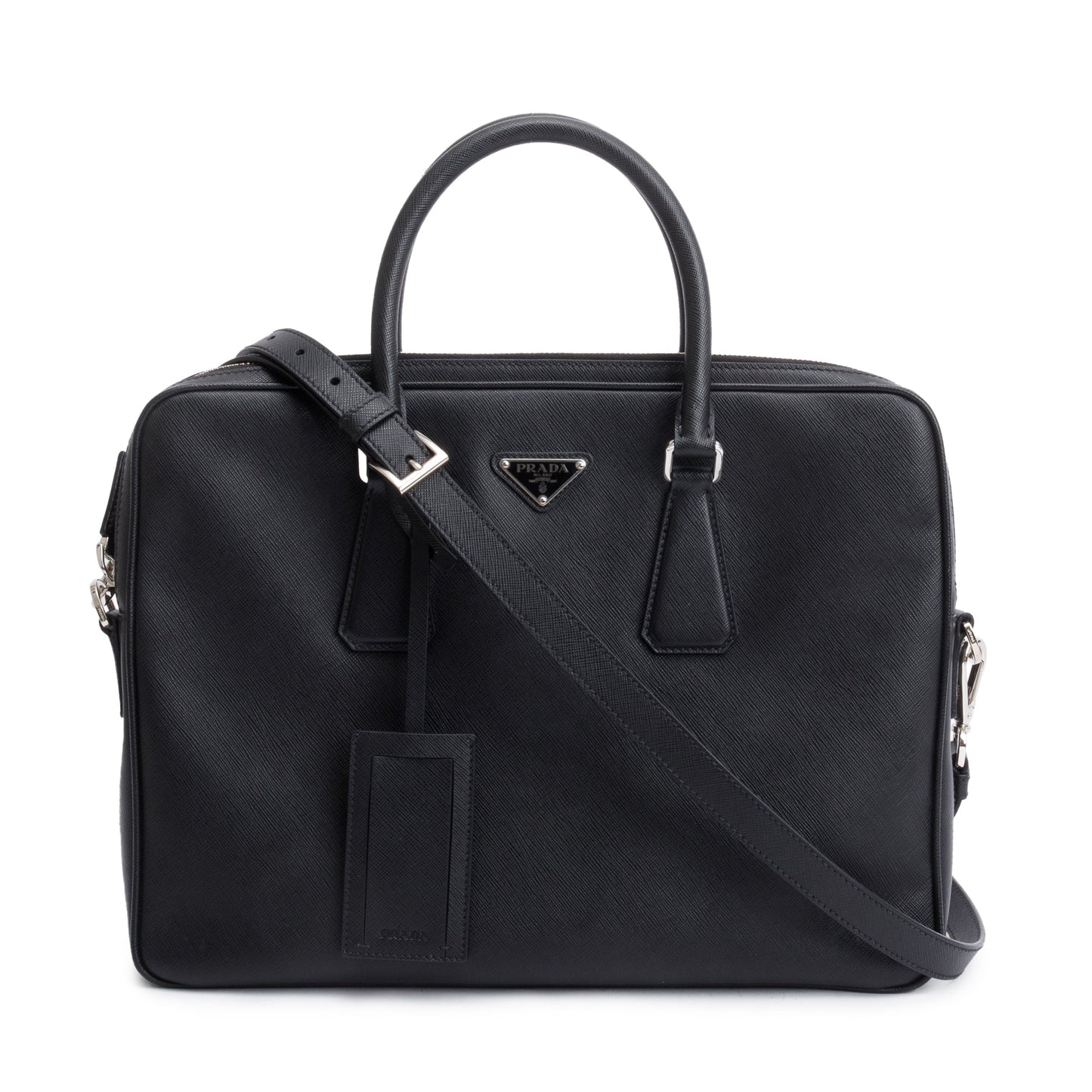 Prada Saffiano Travel Briefcase Handbag Black Travel Bag