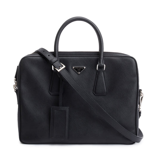 Prada Saffiano Travel Briefcase Handbag Black Travel Bag