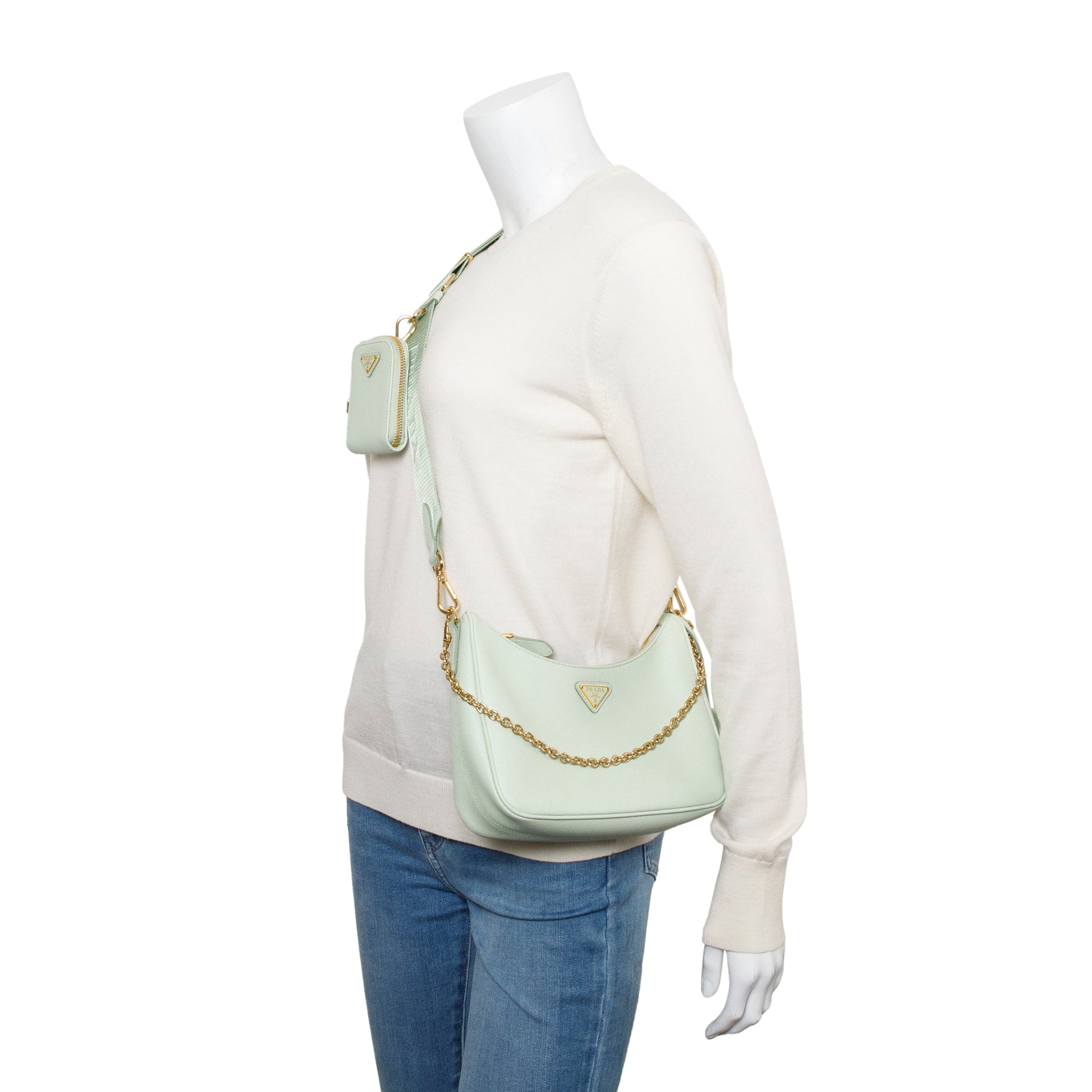 Prada Light Saffiano Re Edition Shoulder Bag Leather Green