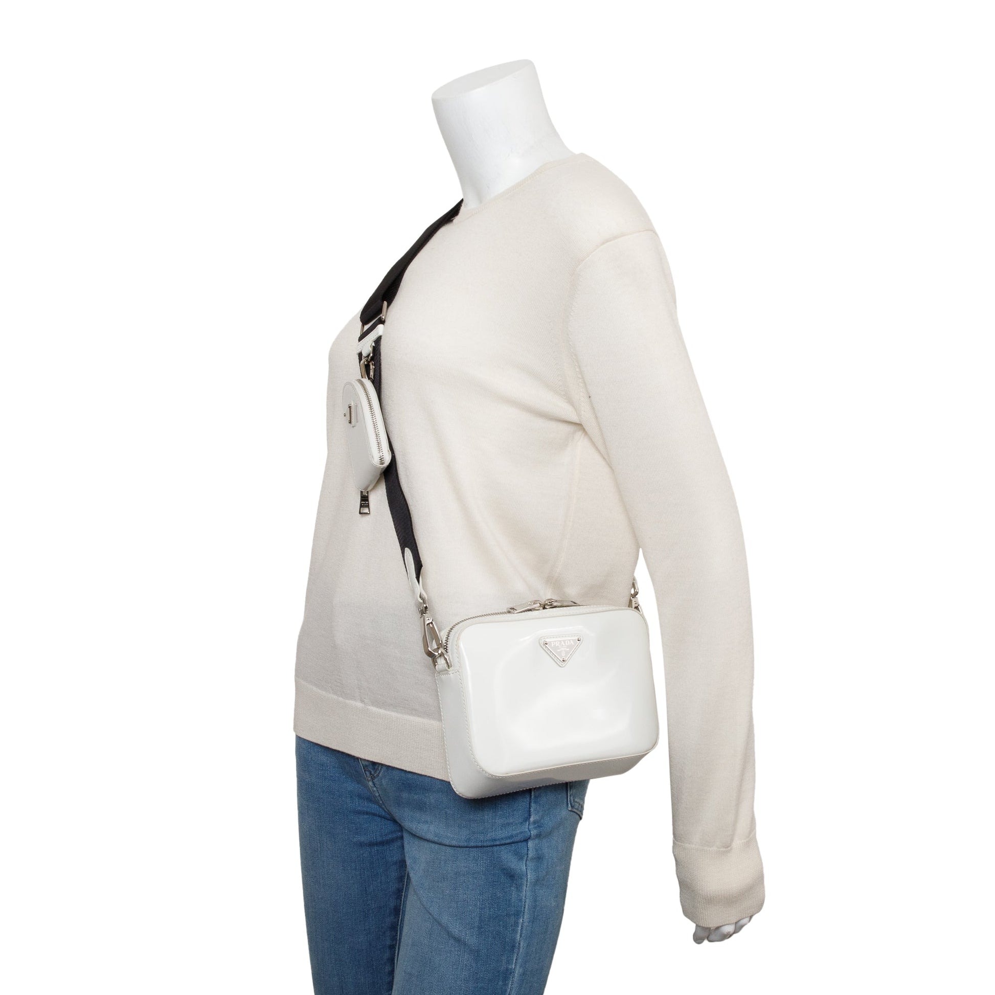 Prada Spazzolato Brique Crossbody Bag Leather White