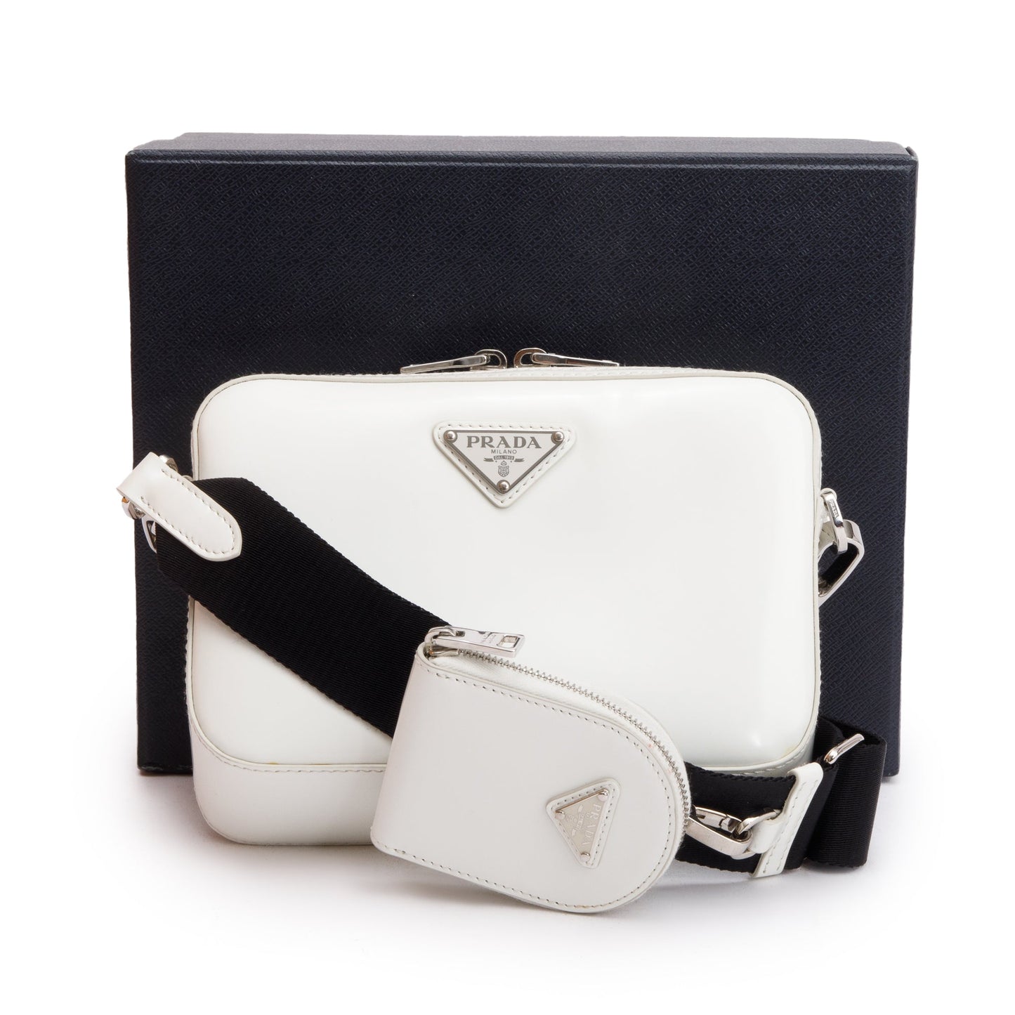 Prada Spazzolato Brique Crossbody Bag Leather White Small