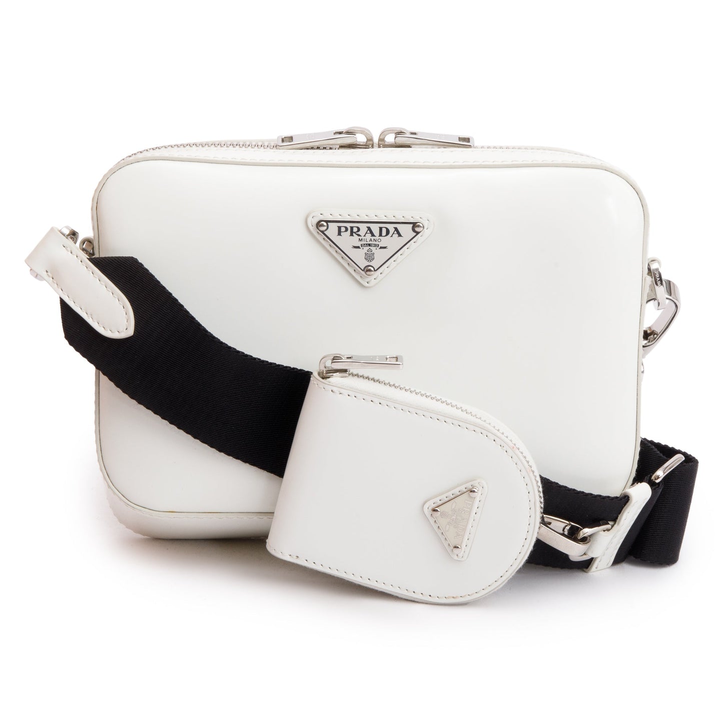 Prada Spazzolato Brique Crossbody Bag Leather White
