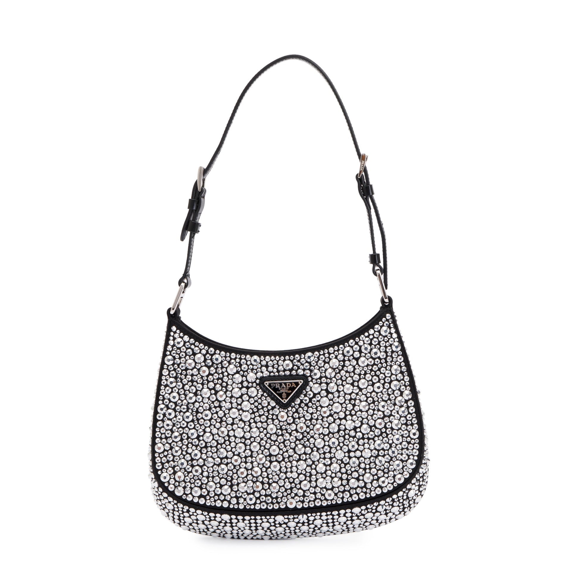 Prada Crystal Cleo Shoulder Bag Satin Black