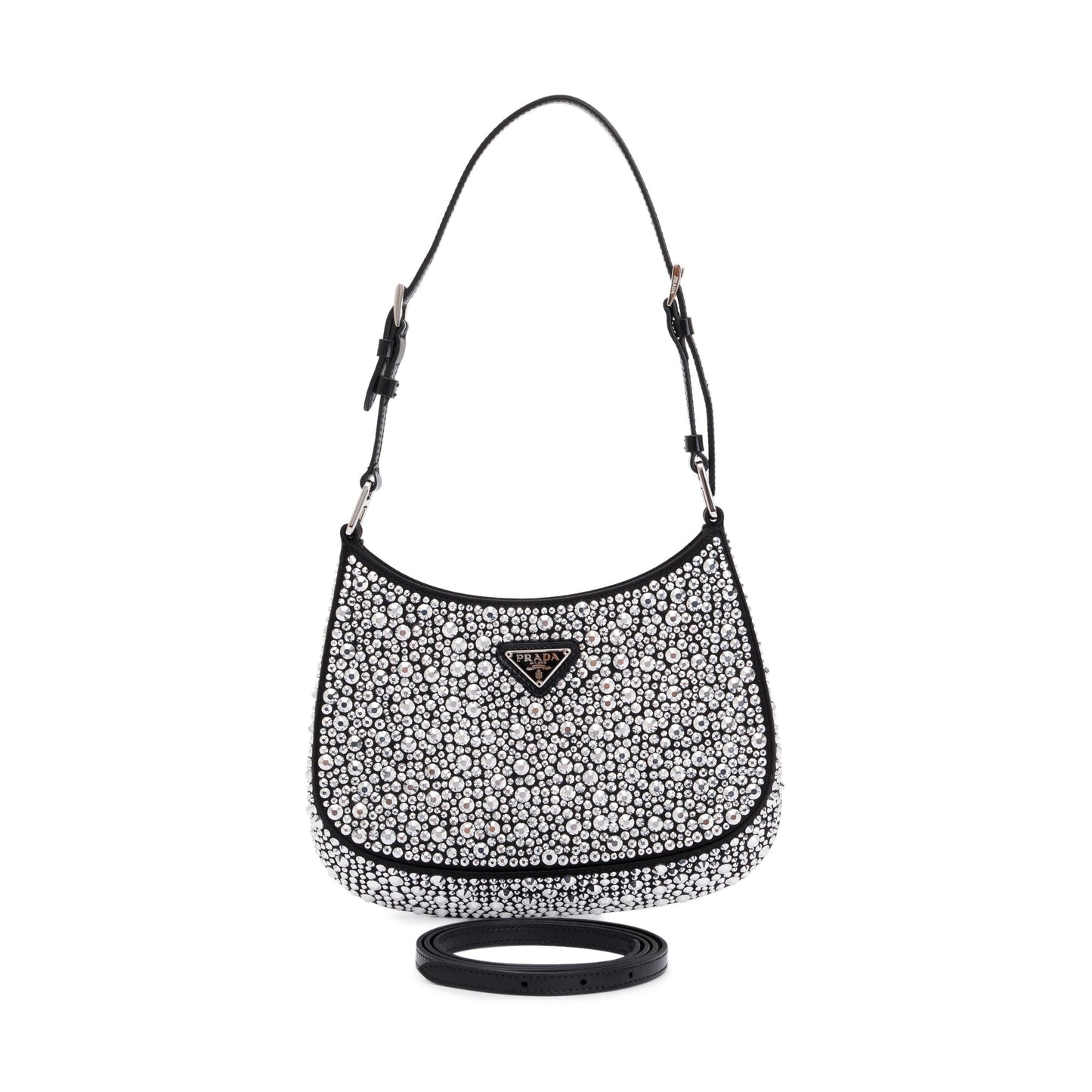 Prada Crystal Cleo Shoulder Bag Satin Black
