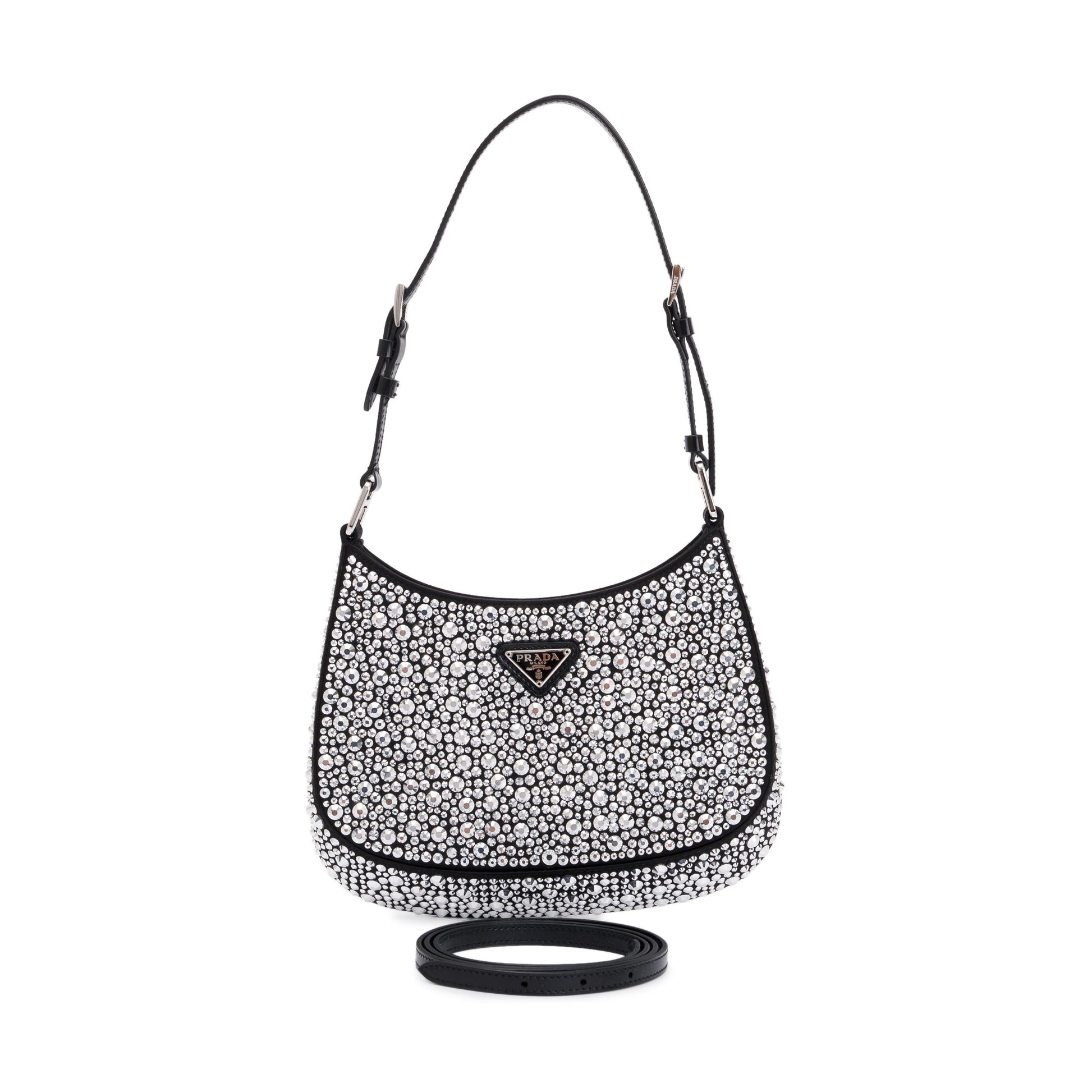 Prada Crystal Cleo Shoulder Bag Satin Black