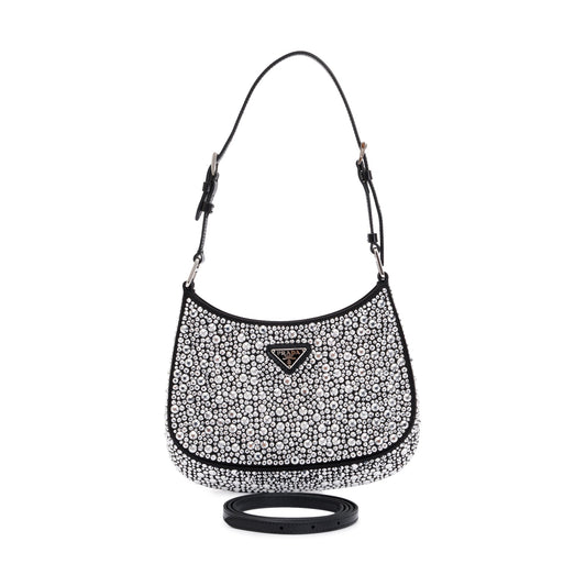 Prada Crystal Cleo Shoulder Bag Satin Black