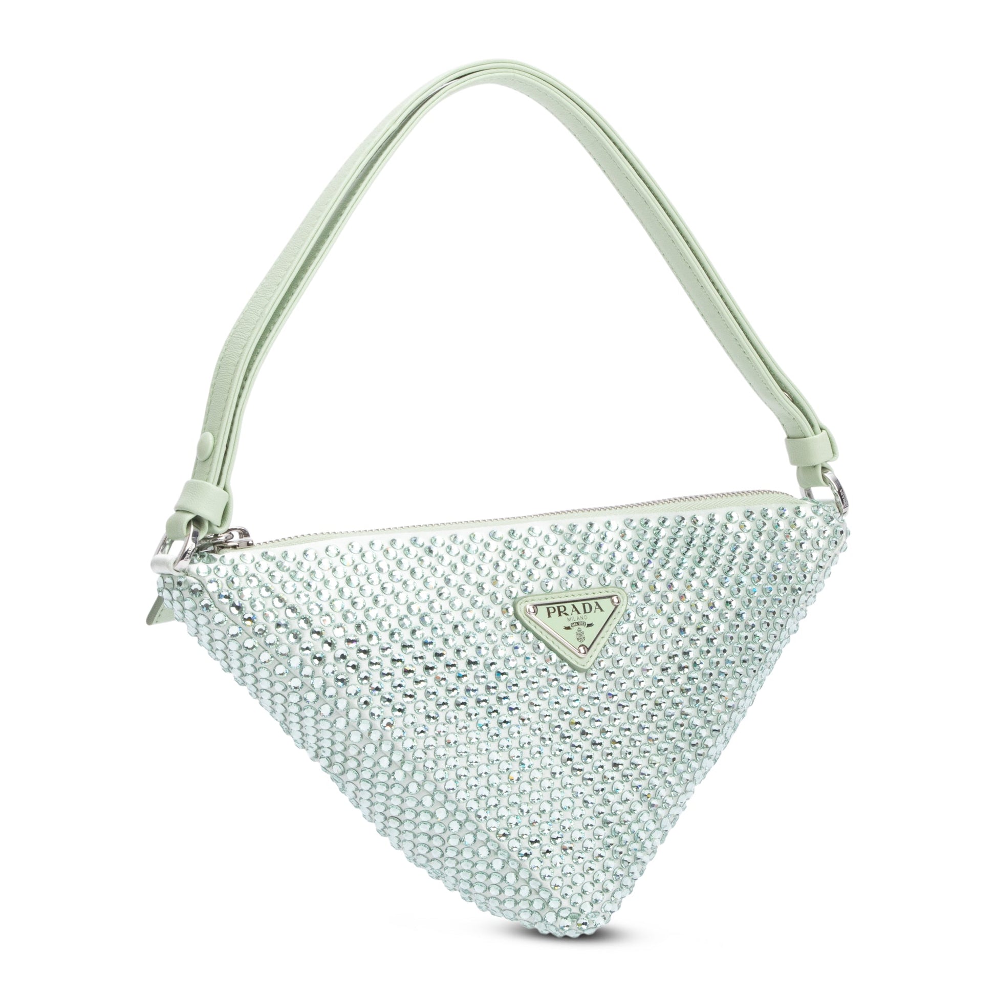 Prada Crystal Enamel Triangle Bag Satin Green Travel Bag