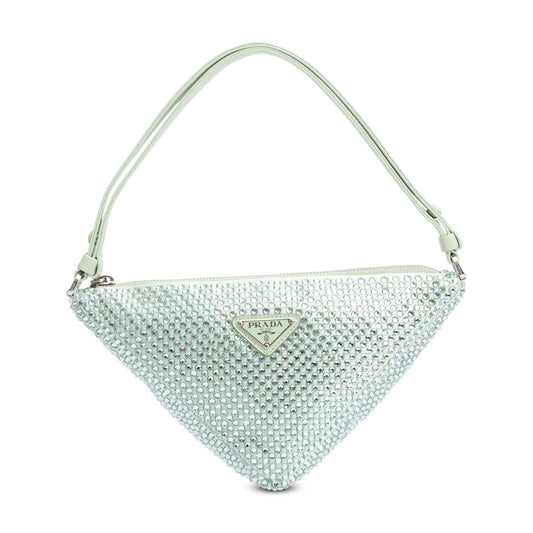 Prada Crystal Enamel Triangle Bag Satin Green Travel Bag