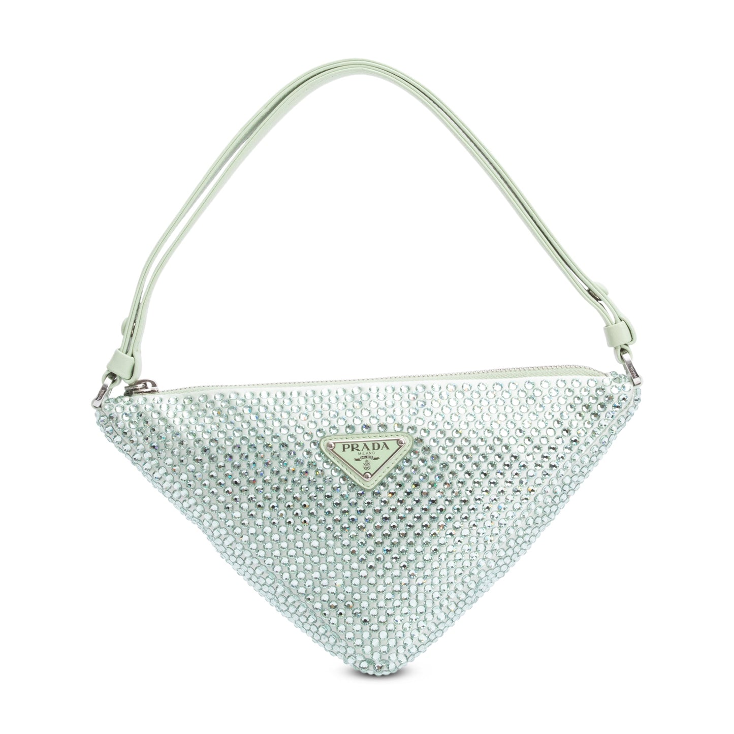 Prada Crystal Enamel Triangle Bag Satin Green Travel Bag