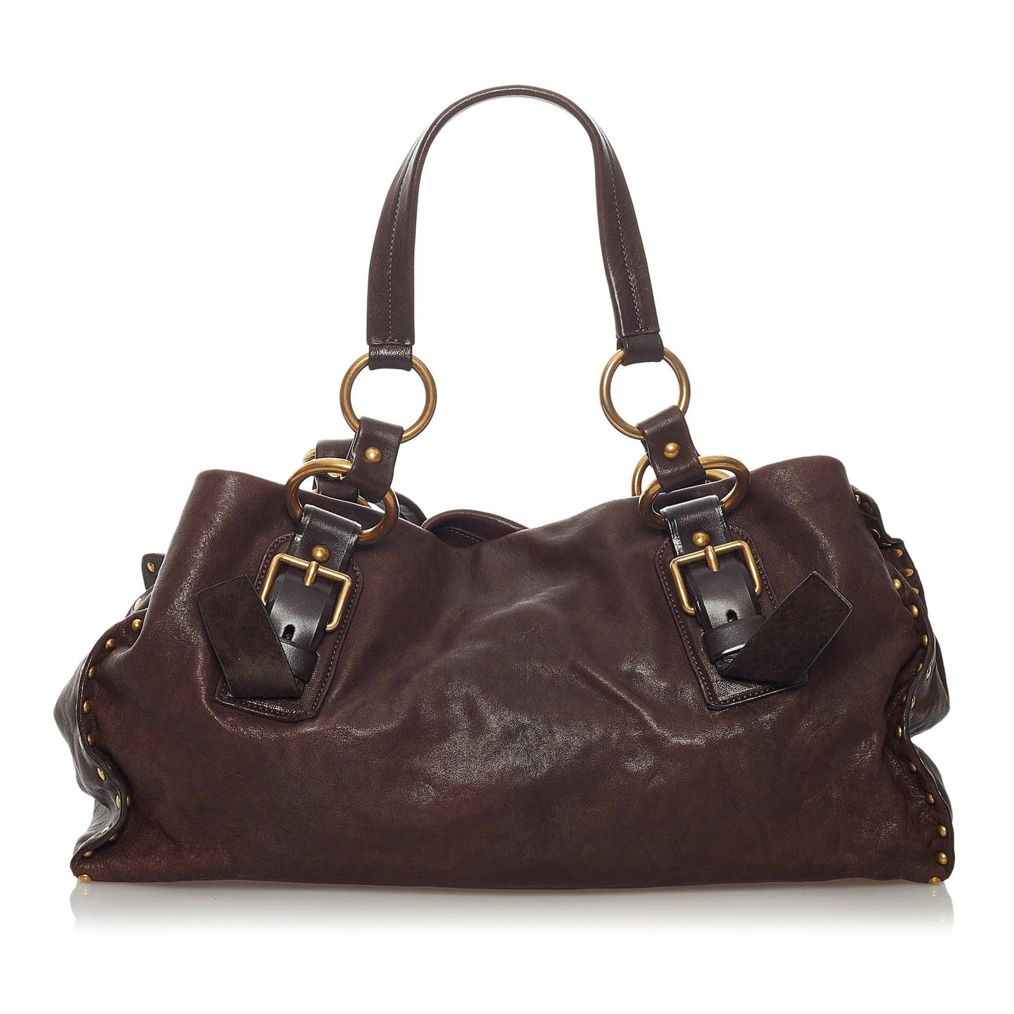 Prada Aviator Studded Tote Bag Shg Leather