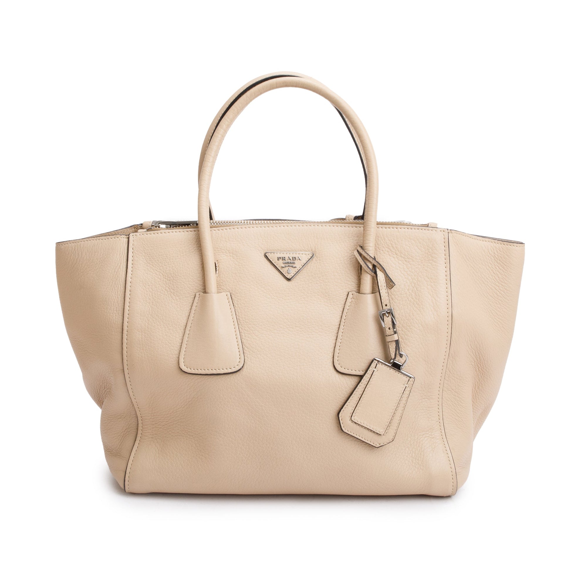Prada Cervo Twin Pocket Tote Handbag Beige Medium Tote Bag