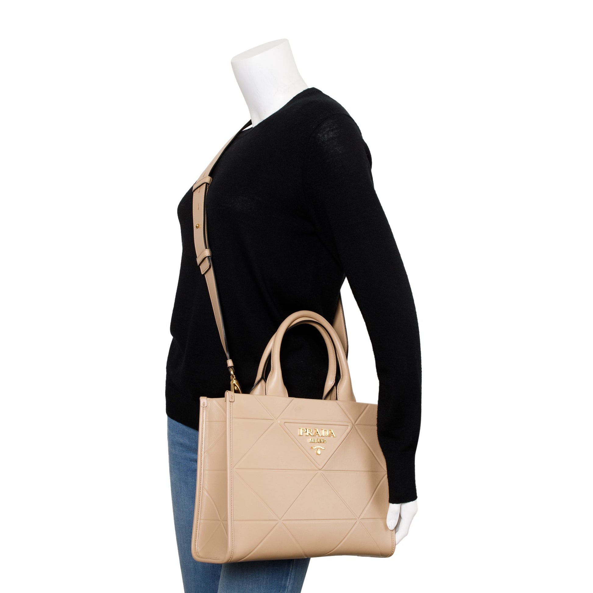 Prada Symbole Tote Bag Leather Beige