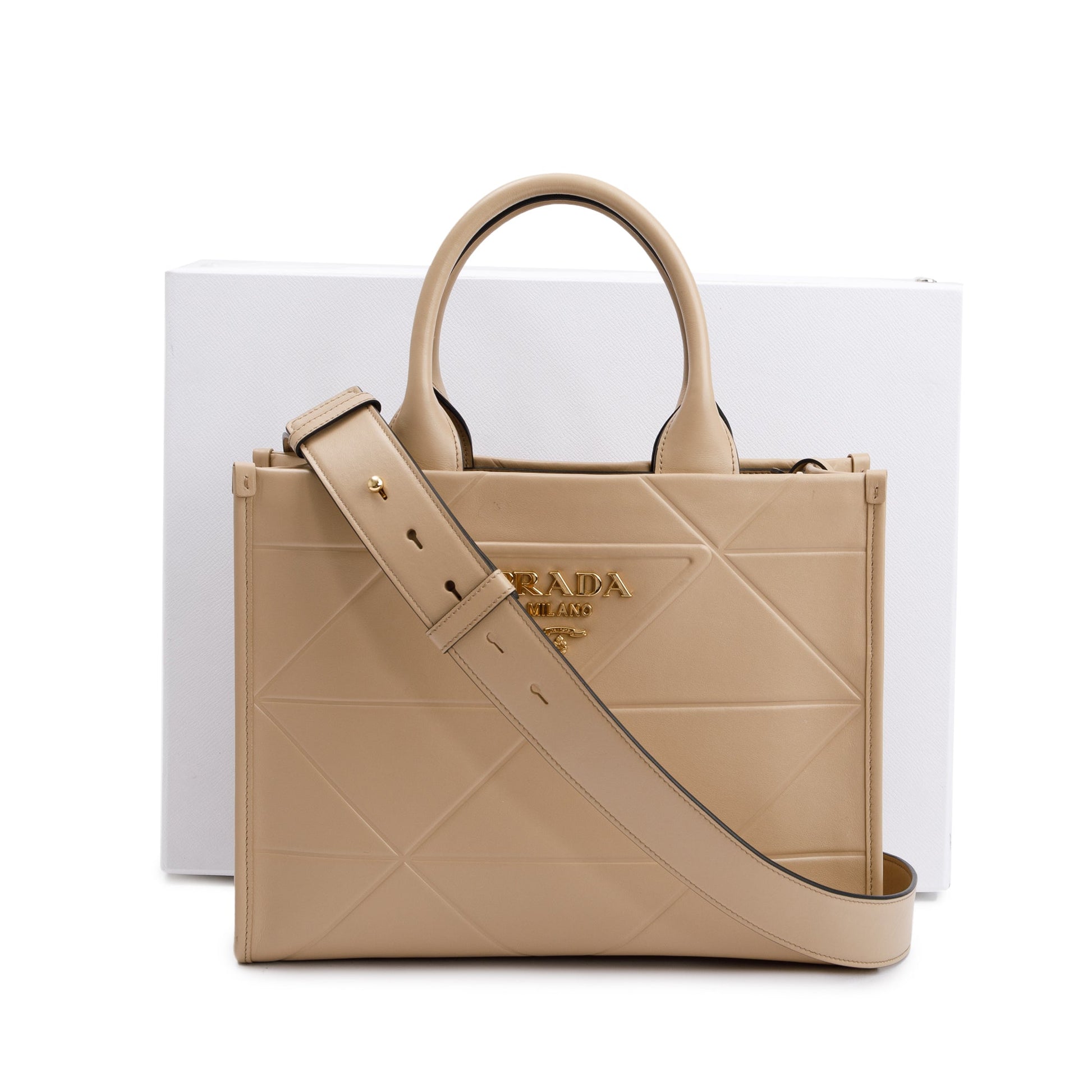 Prada Symbole Tote Bag Leather Beige