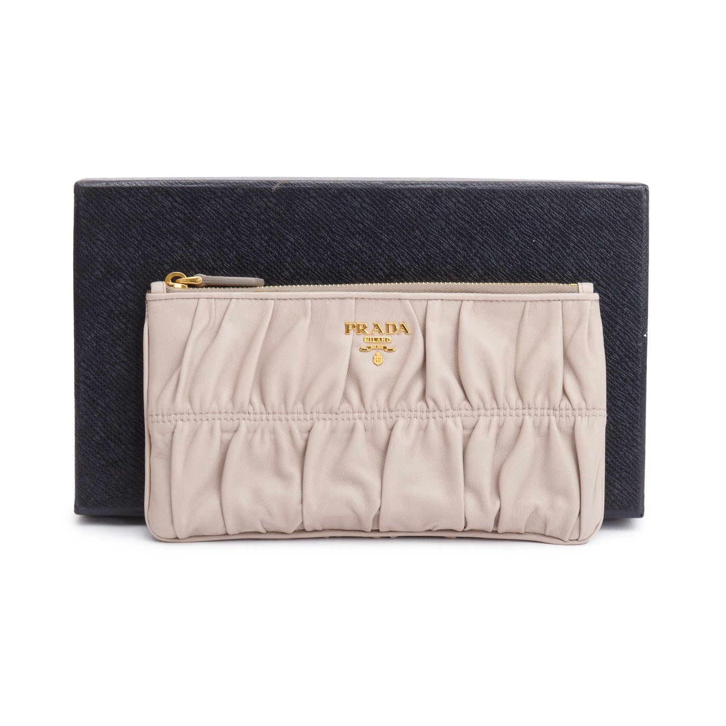 Prada Nappa Gaufre Zip Pouch Handbag Beige Small Travel Bag