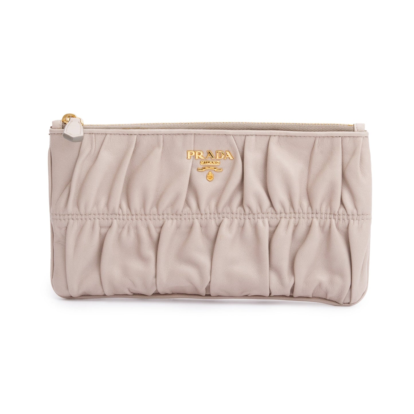 Prada Nappa Gaufre Zip Pouch Handbag Beige Small Travel Bag
