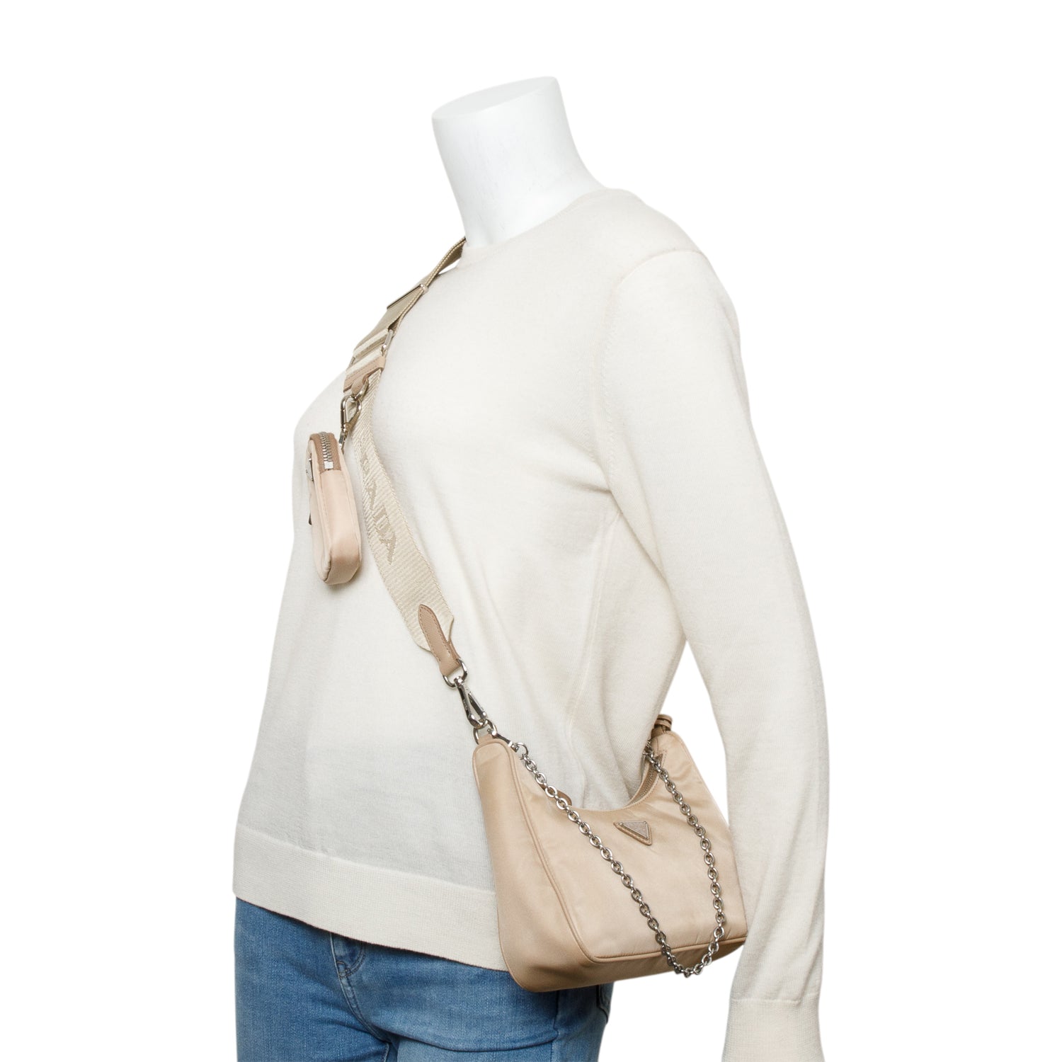 Prada Re Edition Re Shoulder Bag Nylon Beige Authenticity Card 58816