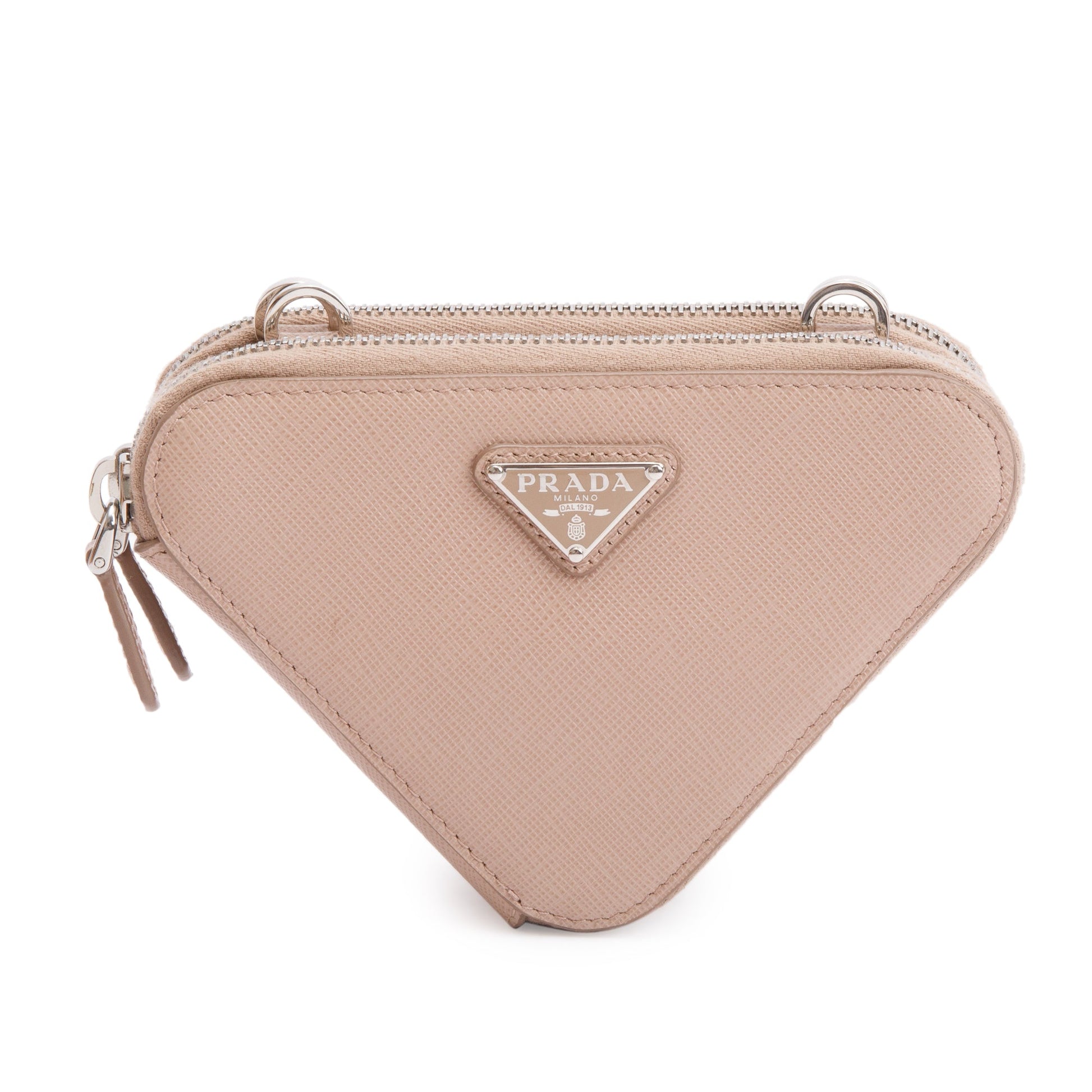 Prada Saffiano Triangle Crossbody Bag Leather Beige