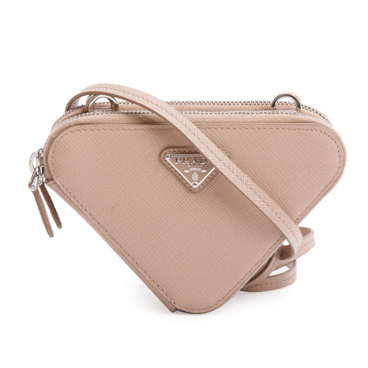 Prada Saffiano Triangle Crossbody Bag Leather Beige