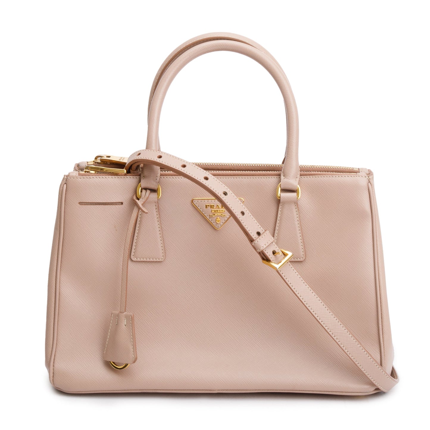 Prada Double Galleria Tote Leather Saffiano Beige Tote Bag