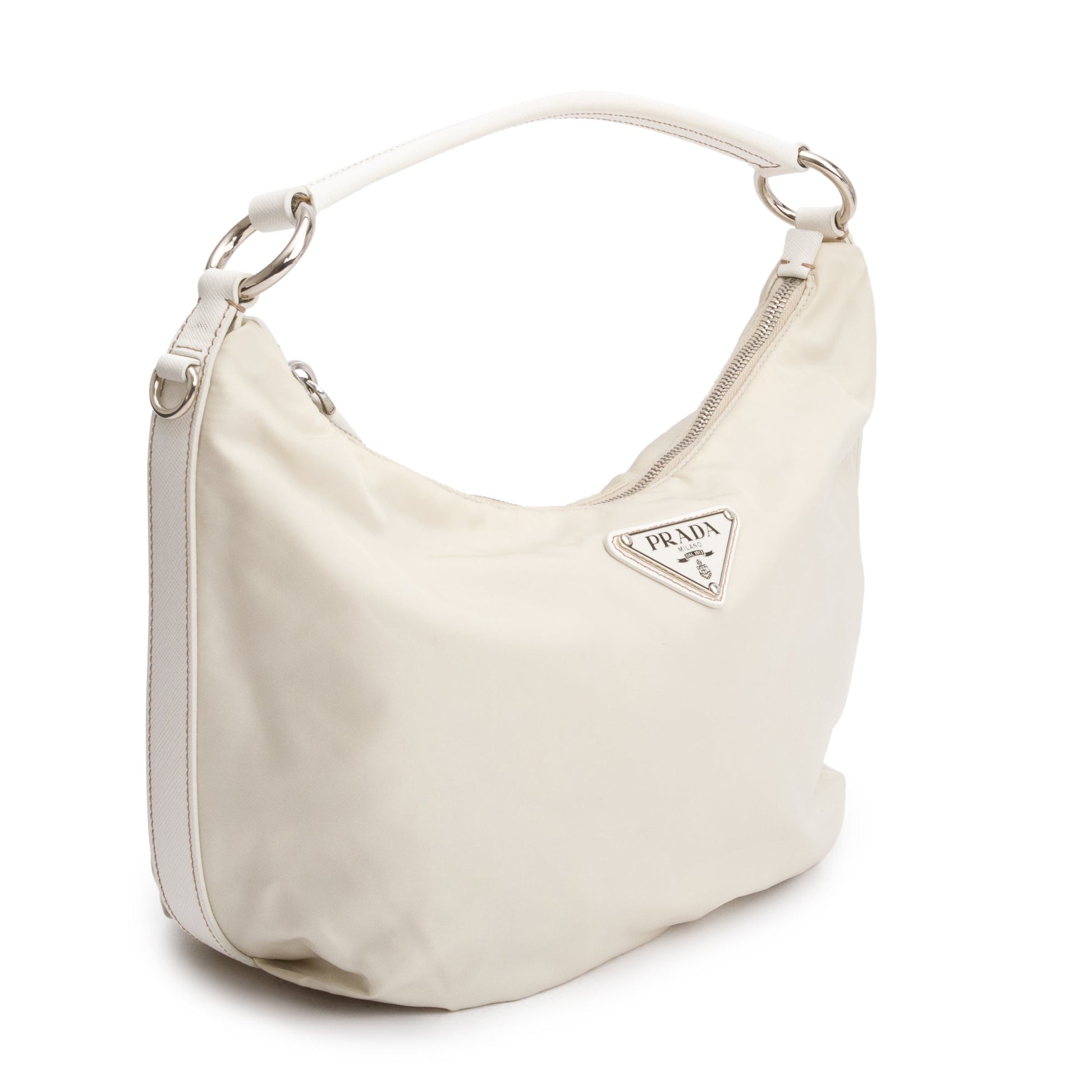 Prada Trimmed Tessuto Hobo Leather Nylon Saffiano Hobo Bag