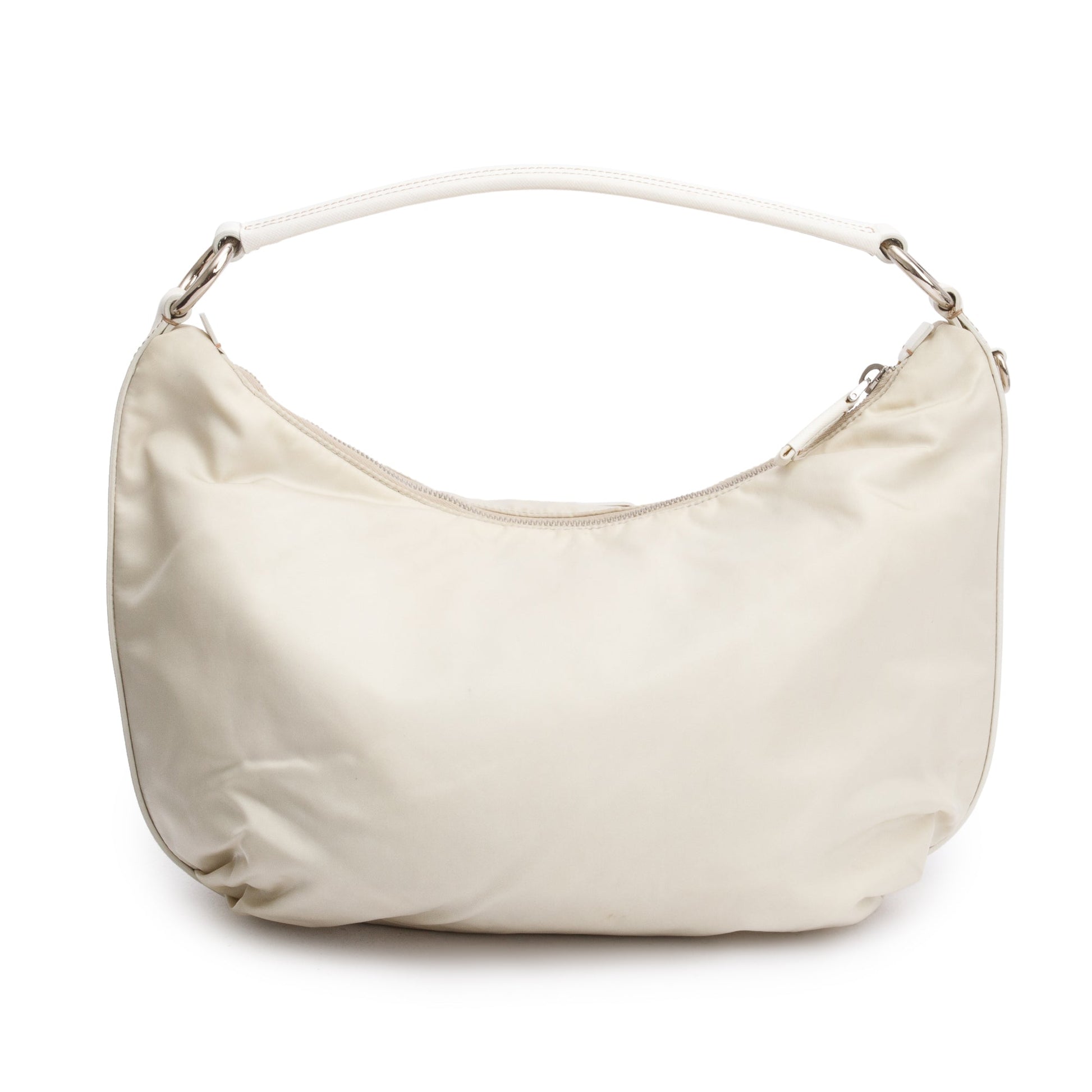 Prada Saffiano Trimmed Tessuto Hobo Handbag Leather Nylon Travel Bag