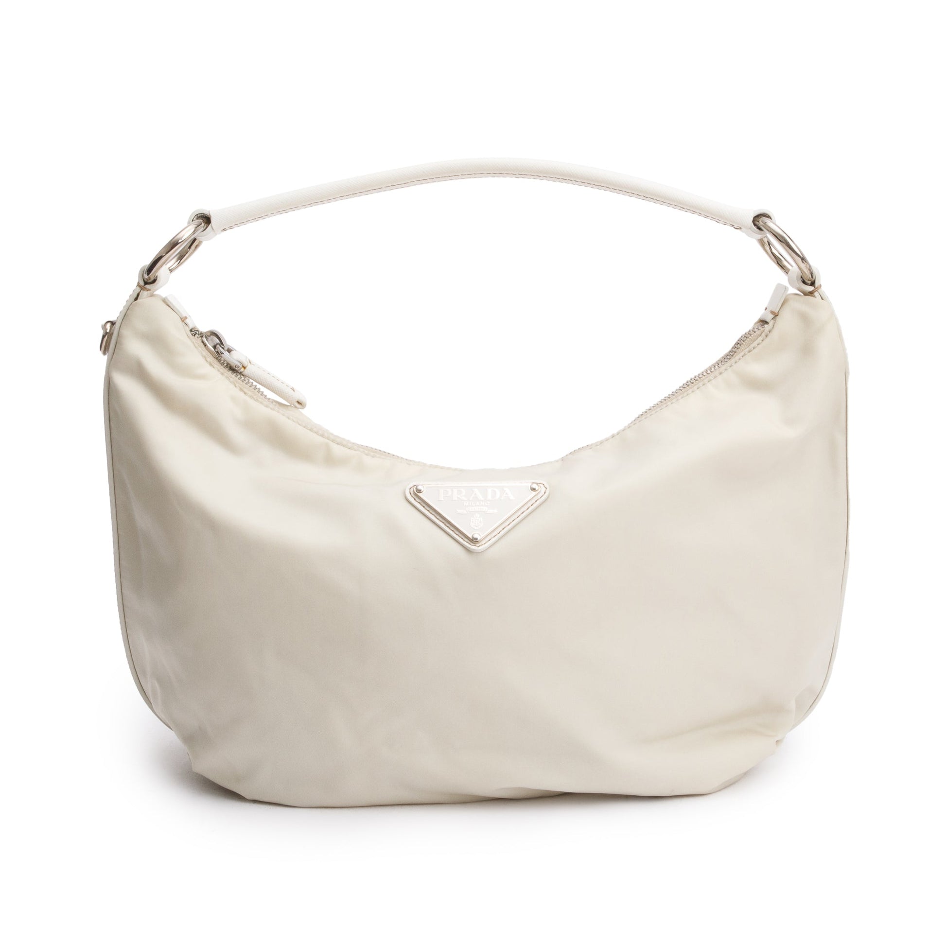 Prada Saffiano Trimmed Tessuto Hobo Handbag Leather Nylon Travel Bag