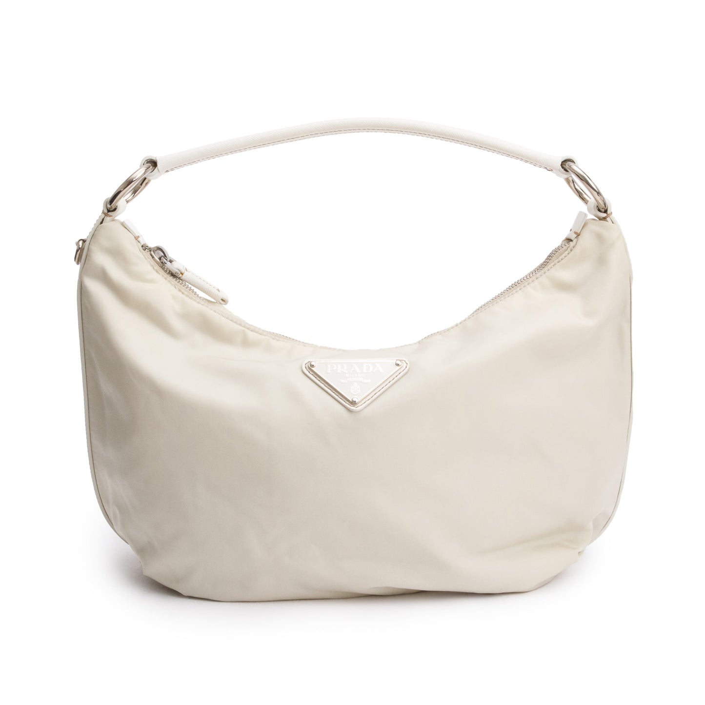 Prada Trimmed Tessuto Hobo Leather Nylon Saffiano Hobo Bag