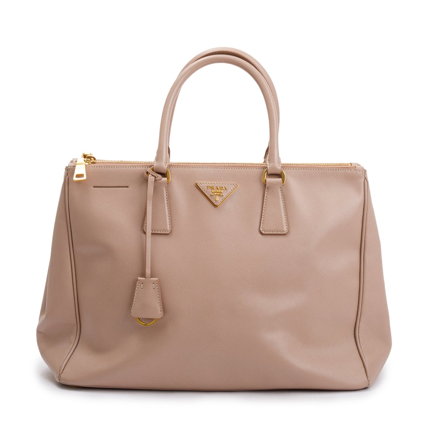 Prada Saffiano Lux Double Zip Galleria Tote Handbag Beige Large Tote Bag