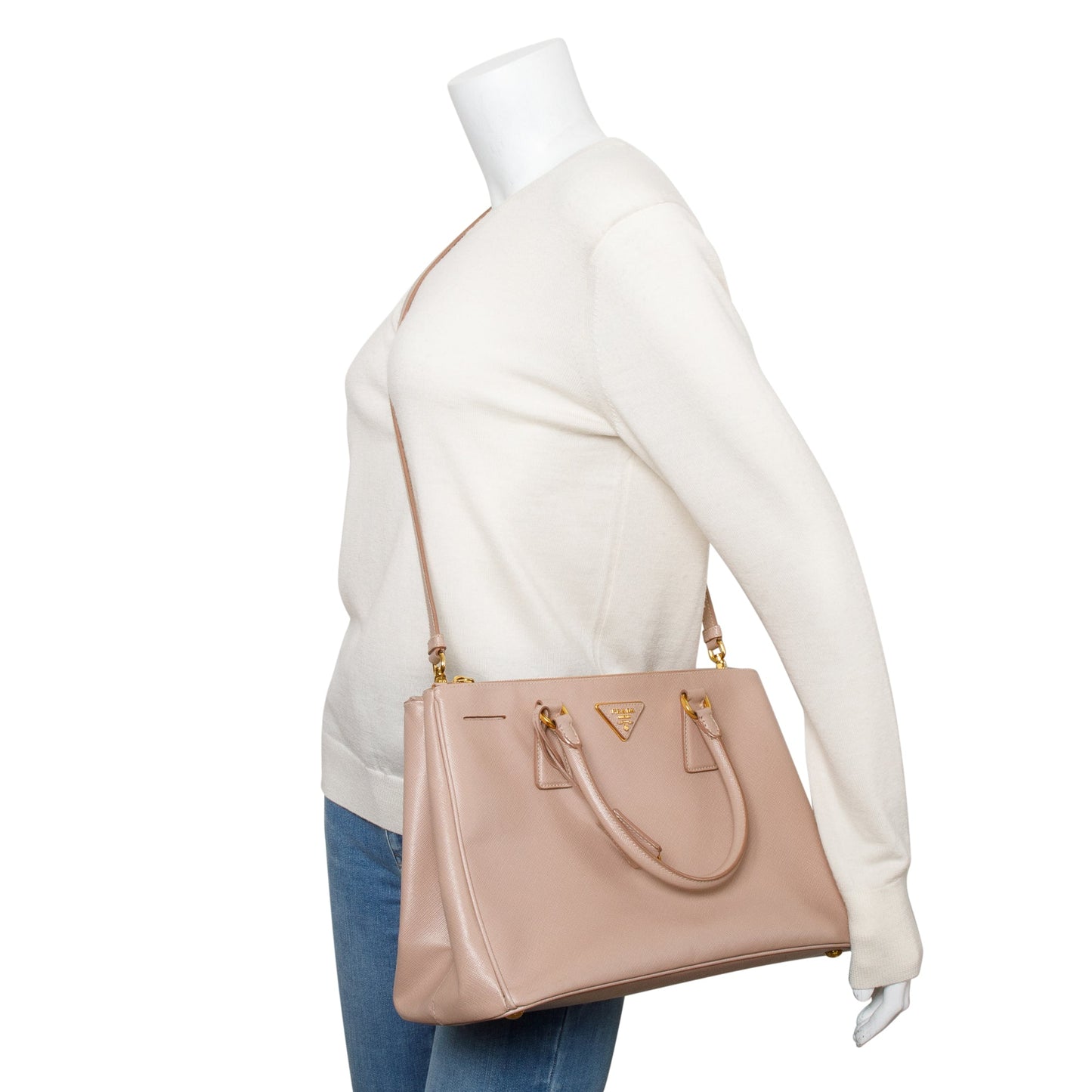 Prada Lux Double Galleria Tote Saffiano Beige Medium Tote Bag