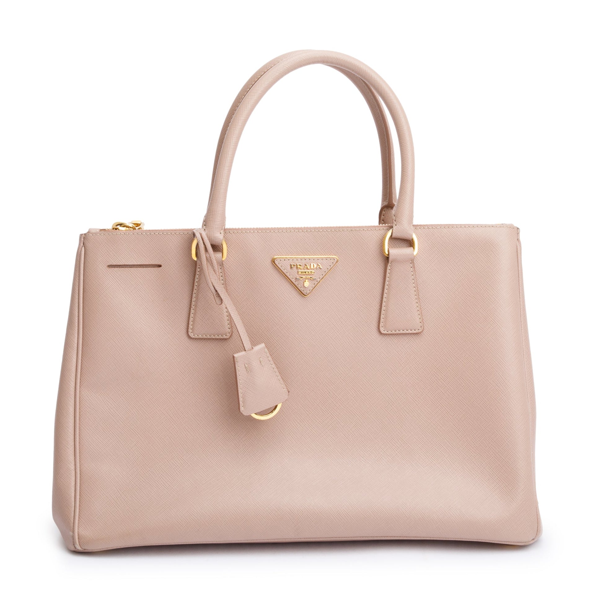 Prada Saffiano Lux Double Zip Galleria Tote Handbag Beige Medium Tote Bag