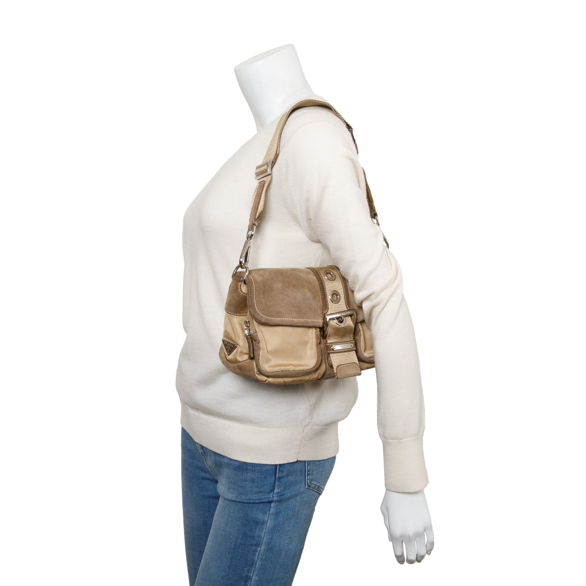 Prada Trim Buckle Flap Bag Suede Nylon Travel Bag