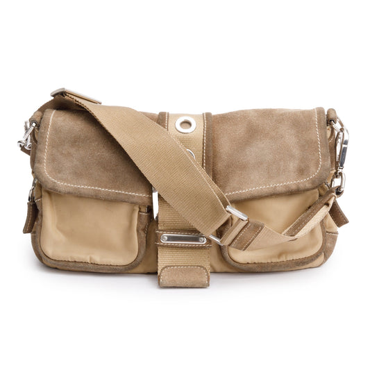 Prada Trim Buckle Flap Bag Suede Nylon Travel Bag