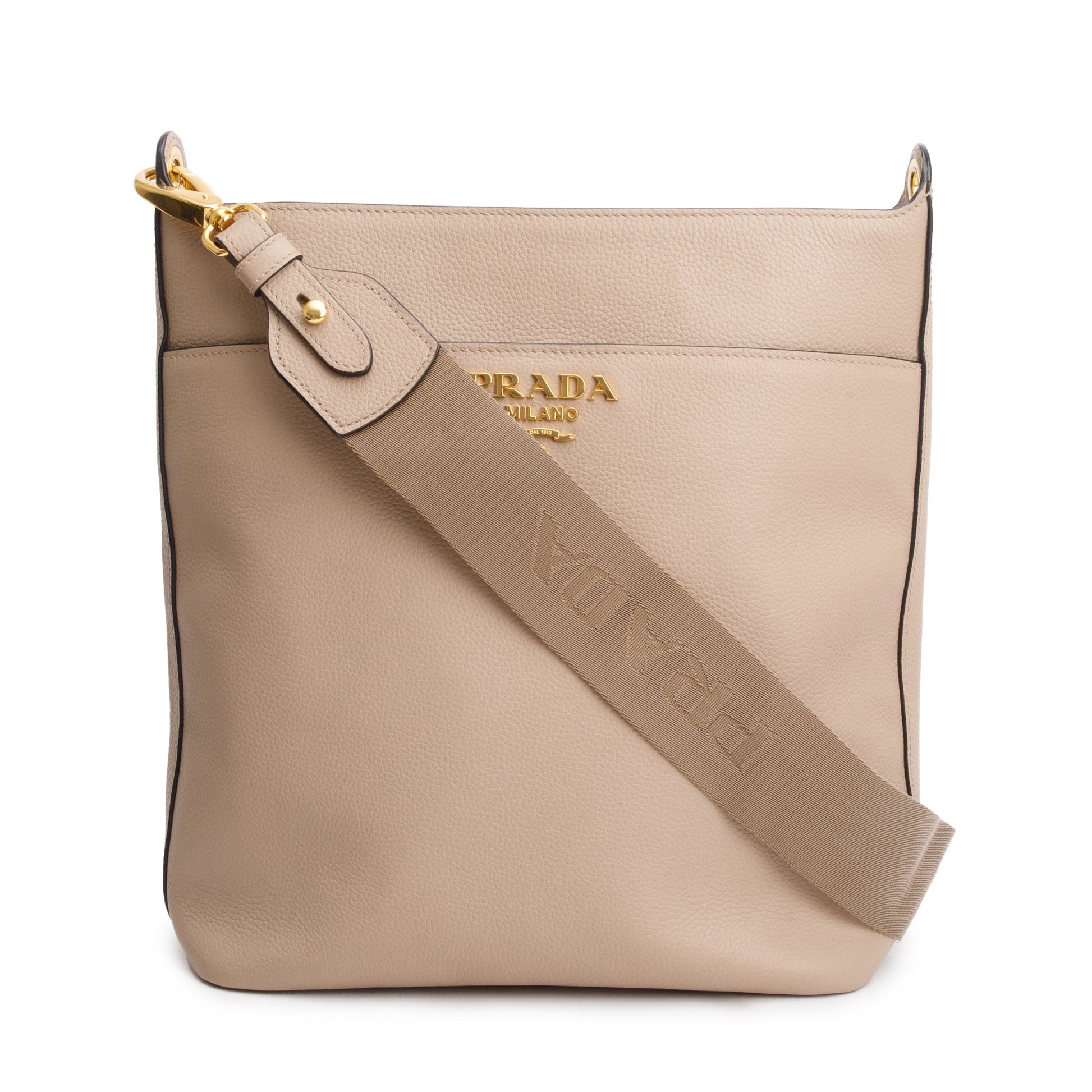 Prada Vitello Daino Hobo Messenger Bag Beige Travel Bag