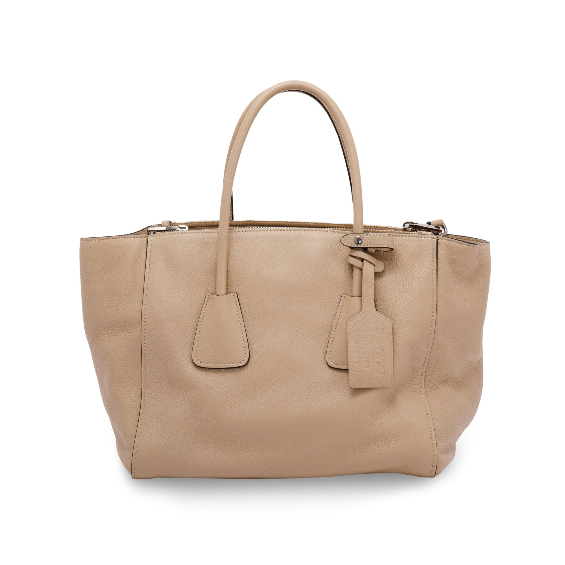 Prada Vitello Daino Twin Pocket Tote Handbag Beige Tote Bag