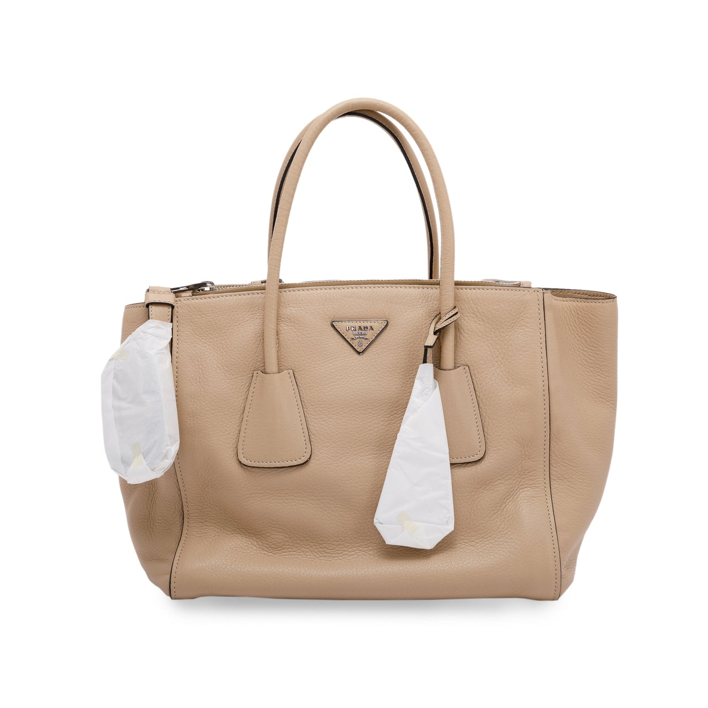 Prada Vitello Daino Twin Pocket Tote Handbag Beige Tote Bag