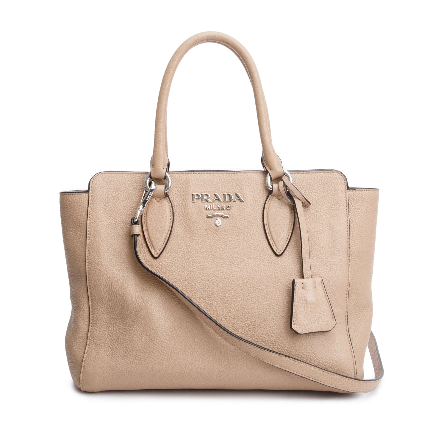 Prada Vitello Phenix Two Way Zip Tote Handbag Beige Tote Bag