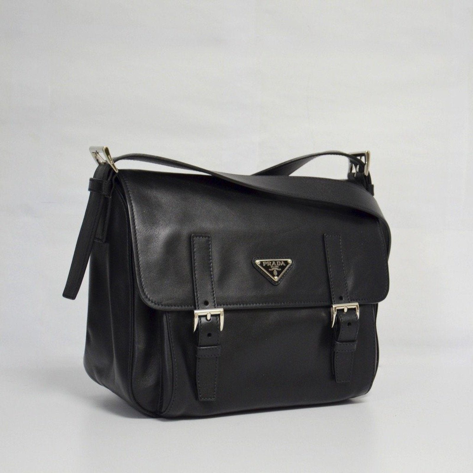 Prada Baltico Soft Calfskin Messenger Handbag Black Travel Bag
