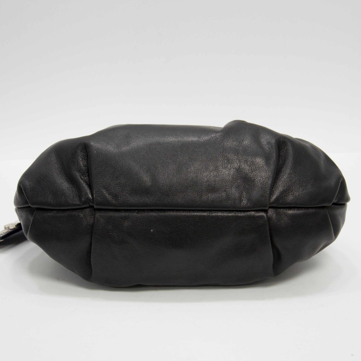 Prada Buckle Pleated Hobo Handbag Black Travel Bag