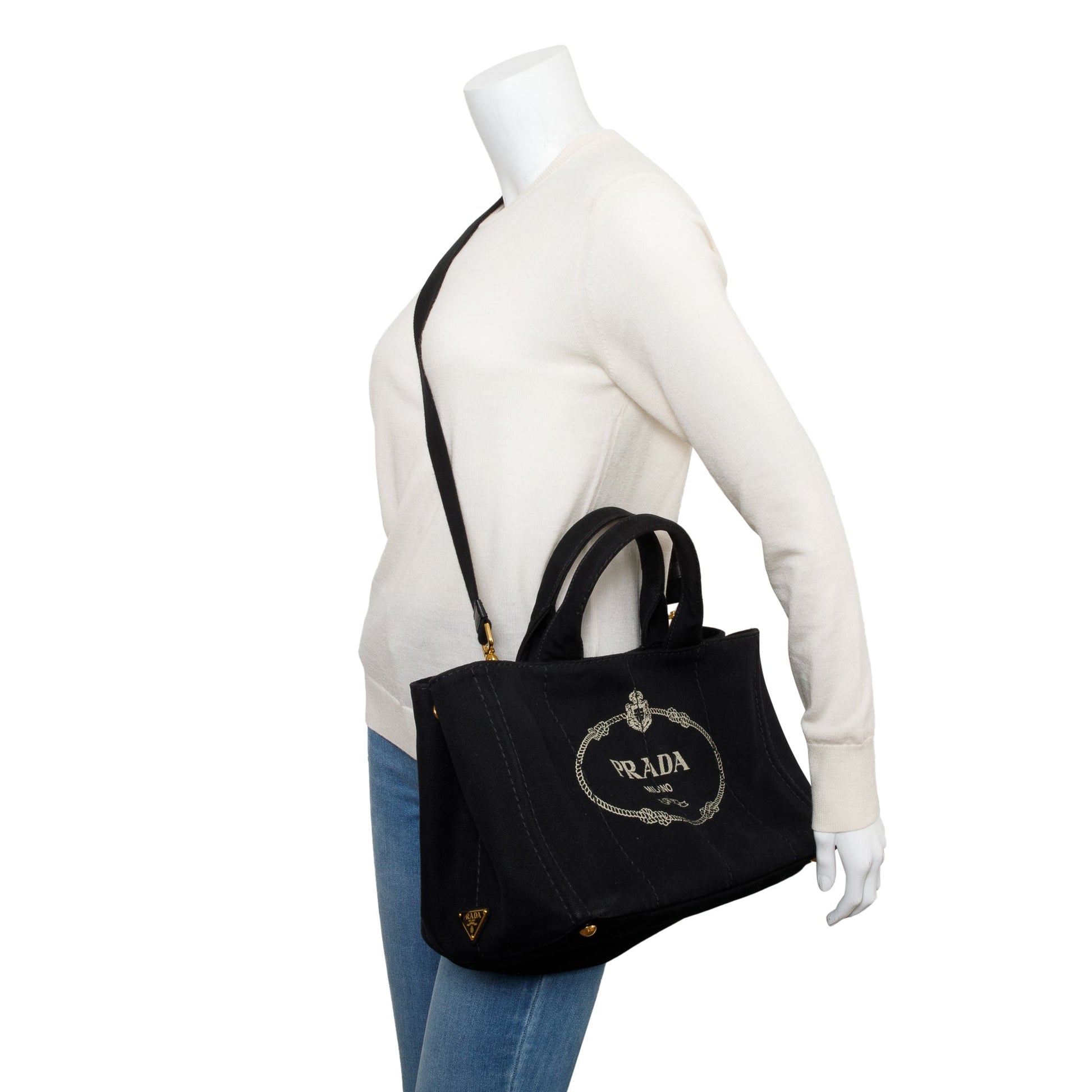 Prada Canapa Tote Handbag Canvas Black Tote Bag