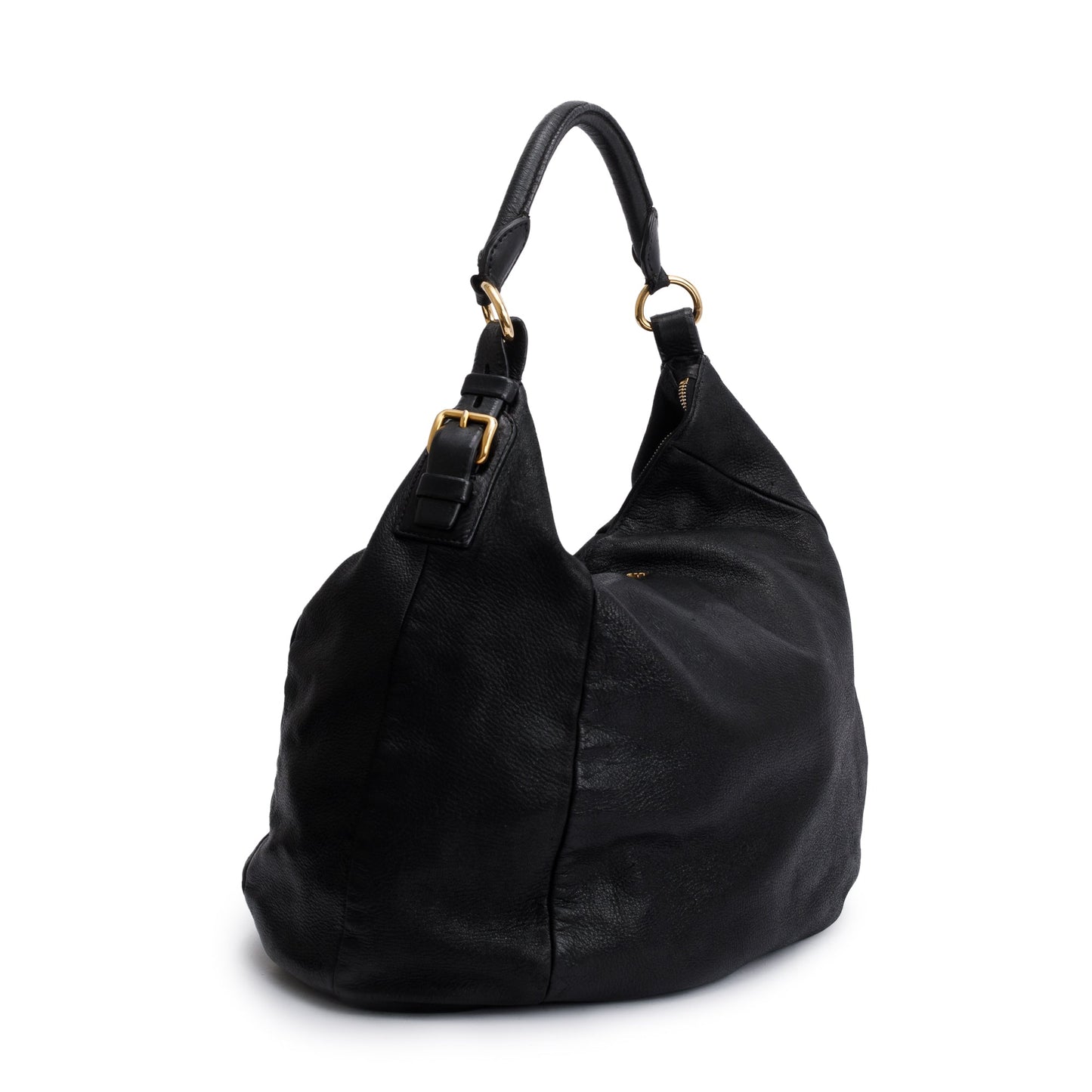 Prada Cervo Shine Hobo Handbag Black Travel Bag